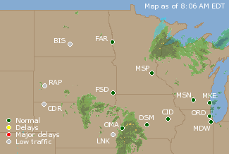 Northern U.S. Airport Delays Map