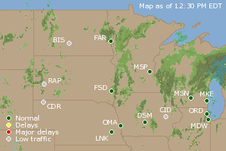 Northern U.S. Airport Delays Map