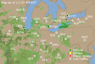 Great Lakes U.S. Airport Delays Map