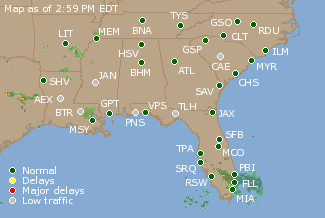 Southeast U.S. Airport Delays Map