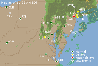 Mid-Atlantic U.S. Airport Delays Map