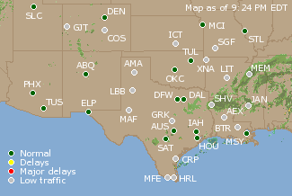 Southern-Central U.S. Airport Delays Map