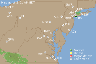 Mid-Atlantic U.S. Airport Delays Map
