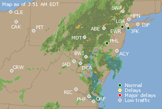 Mid-Atlantic U.S. Airport Delays Map