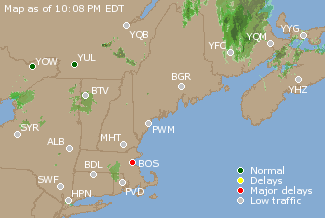 Eastern Canada Airport Delays Map