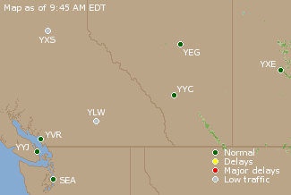 Western Canada Airport Delays Map