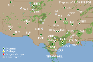 Southern-Central U.S. Airport Delays Map