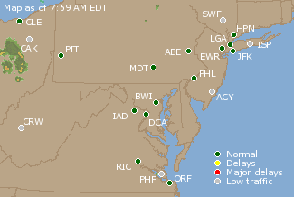 Mid-Atlantic U.S. Airport Delays Map