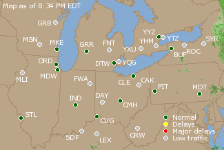 Great Lakes U.S. Airport Delays Map