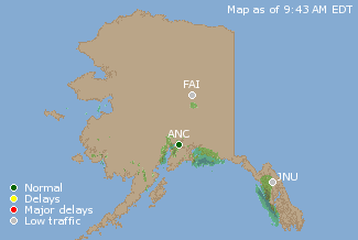 Alaska U.S. Airport Delays Map