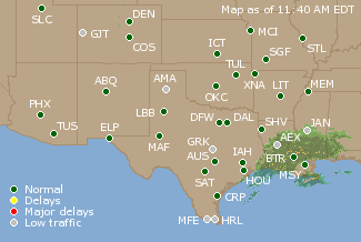 Southern-Central U.S. Airport Delays Map