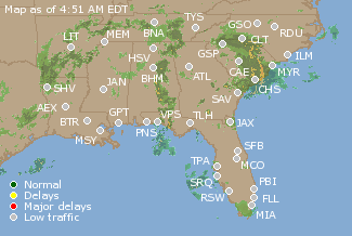 Southeast U.S. Airport Delays Map