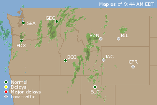 Northwest U.S. Airport Delays Map