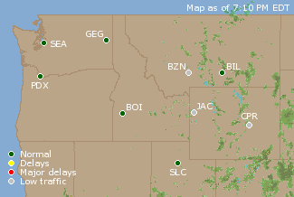 Northwest U.S. Airport Delays Map