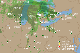 Great Lakes U.S. Airport Delays Map