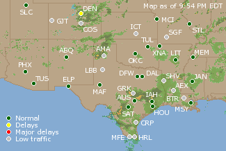 Southern-Central U.S. Airport Delays Map