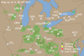 Great Lakes U.S. Airport Delays Map