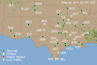 Southern-Central U.S. Airport Delays Map