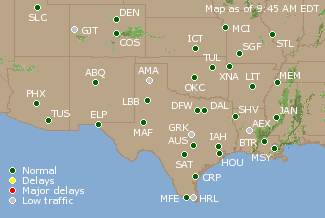 Southern-Central U.S. Airport Delays Map