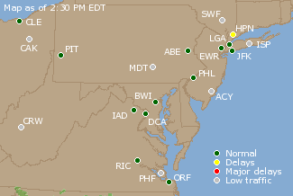 Mid-Atlantic U.S. Airport Delays Map
