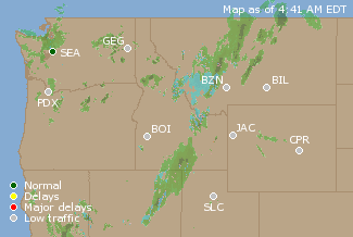 Northwest U.S. Airport Delays Map