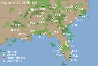 Southeast U.S. Airport Delays Map
