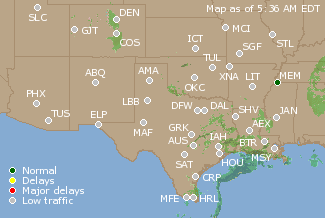 Southern-Central U.S. Airport Delays Map