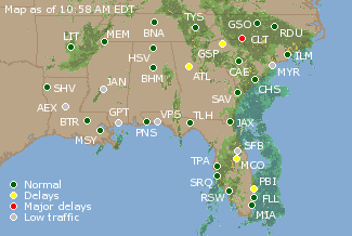 Southeast U.S. Airport Delays Map