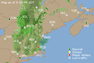 Eastern Canada Airport Delays Map