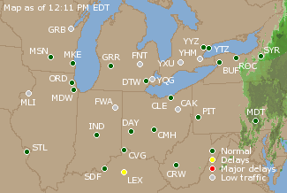 Great Lakes U.S. Airport Delays Map