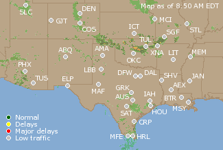 Southern-Central U.S. Airport Delays Map