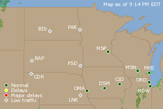 Northern U.S. Airport Delays Map