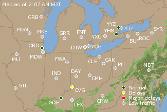 Great Lakes U.S. Airport Delays Map
