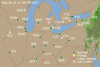 Great Lakes U.S. Airport Delays Map