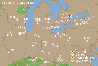 Great Lakes U.S. Airport Delays Map