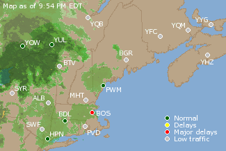 Eastern Canada Airport Delays Map