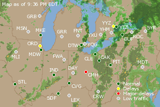Great Lakes U.S. Airport Delays Map