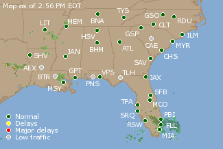 Southeast U.S. Airport Delays Map