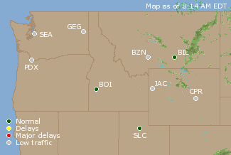 Northwest U.S. Airport Delays Map