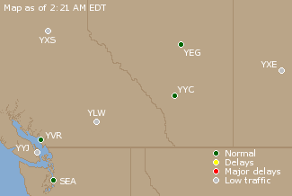 Western Canada Airport Delays Map