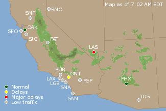 Southwest U.S. Airport Delays Map